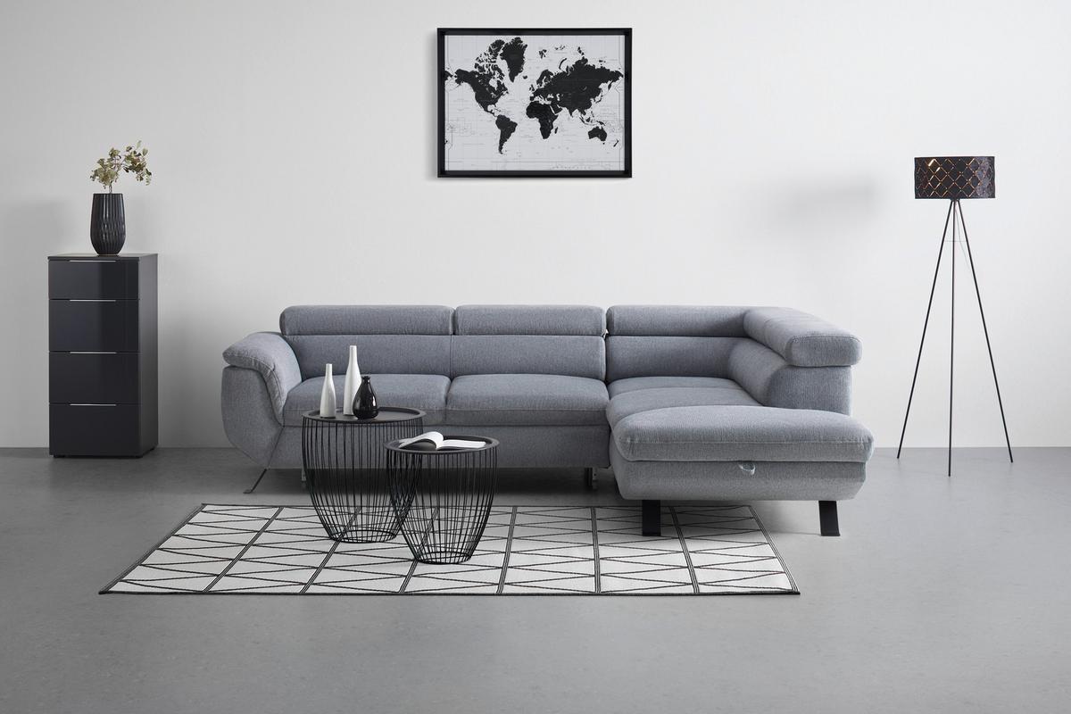 Sedacia súprava RAVEN, pravá, s úložným priestorom a lôžkom - čierna/sivá, Modern, kov/textil (257/198cm) - Mömax