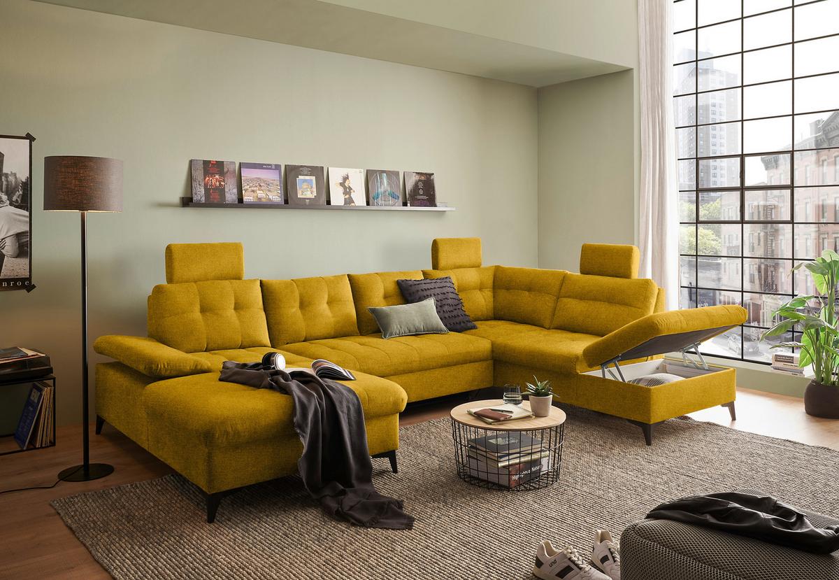 Wohnlandschaft Durban U Gelb U: 170/324/218 Cm - Gelb/Schwarz, KONVENTIONELL, Textil (170/324/218cm) - MID.YOU