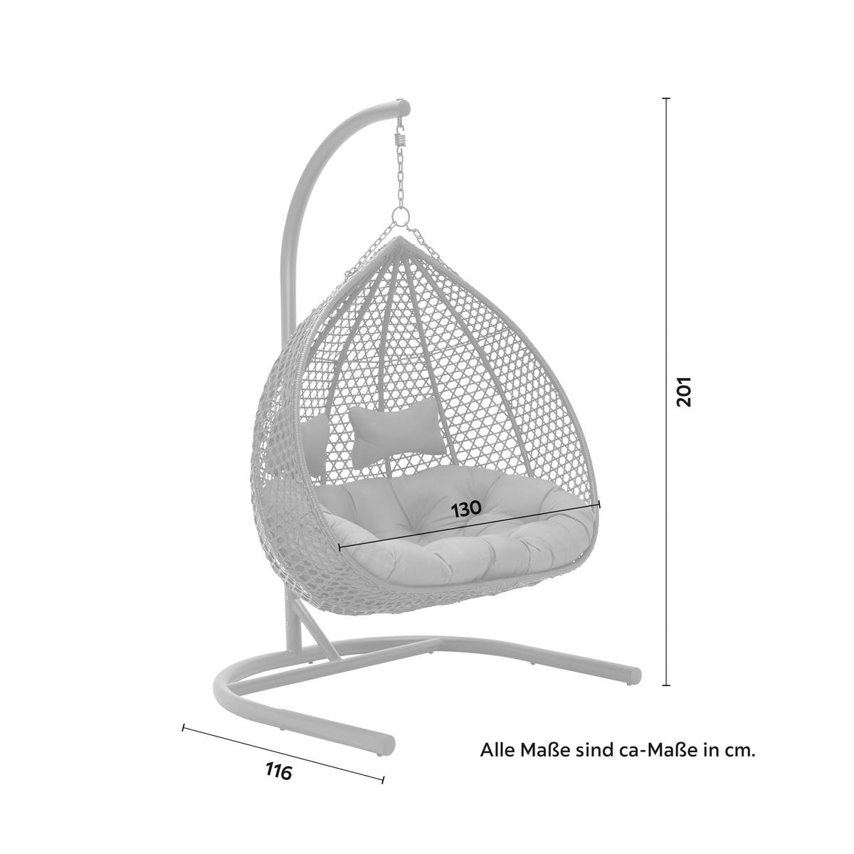 XXL Závěsné křeslo Bari včetně polštářů - šedá/tmavě šedá, Moderní, kov/textil (130/201/116cm) - Bessagi Garden