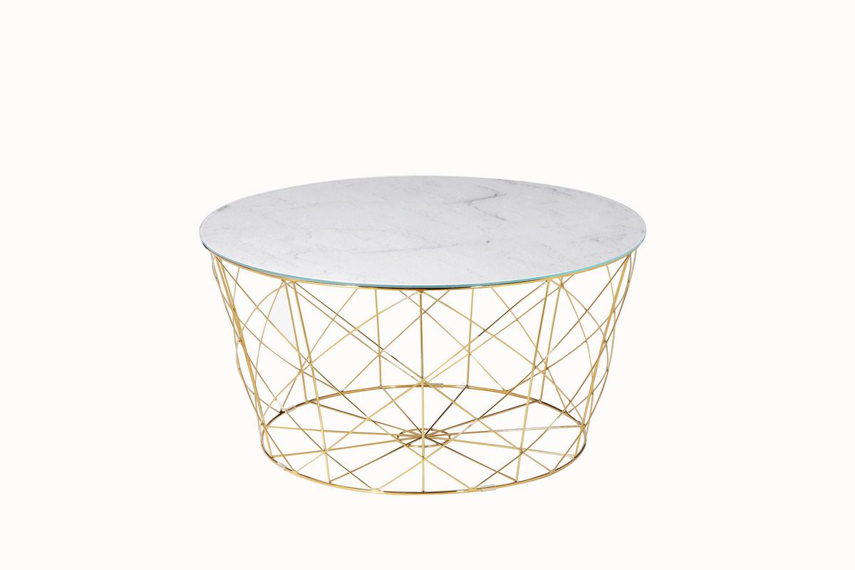 Couchtisch Weiß, Goldfarben L: 80 Cm - Goldfarben/Weiß, Design, Glas/Metall (80/80/45cm) - Livetastic