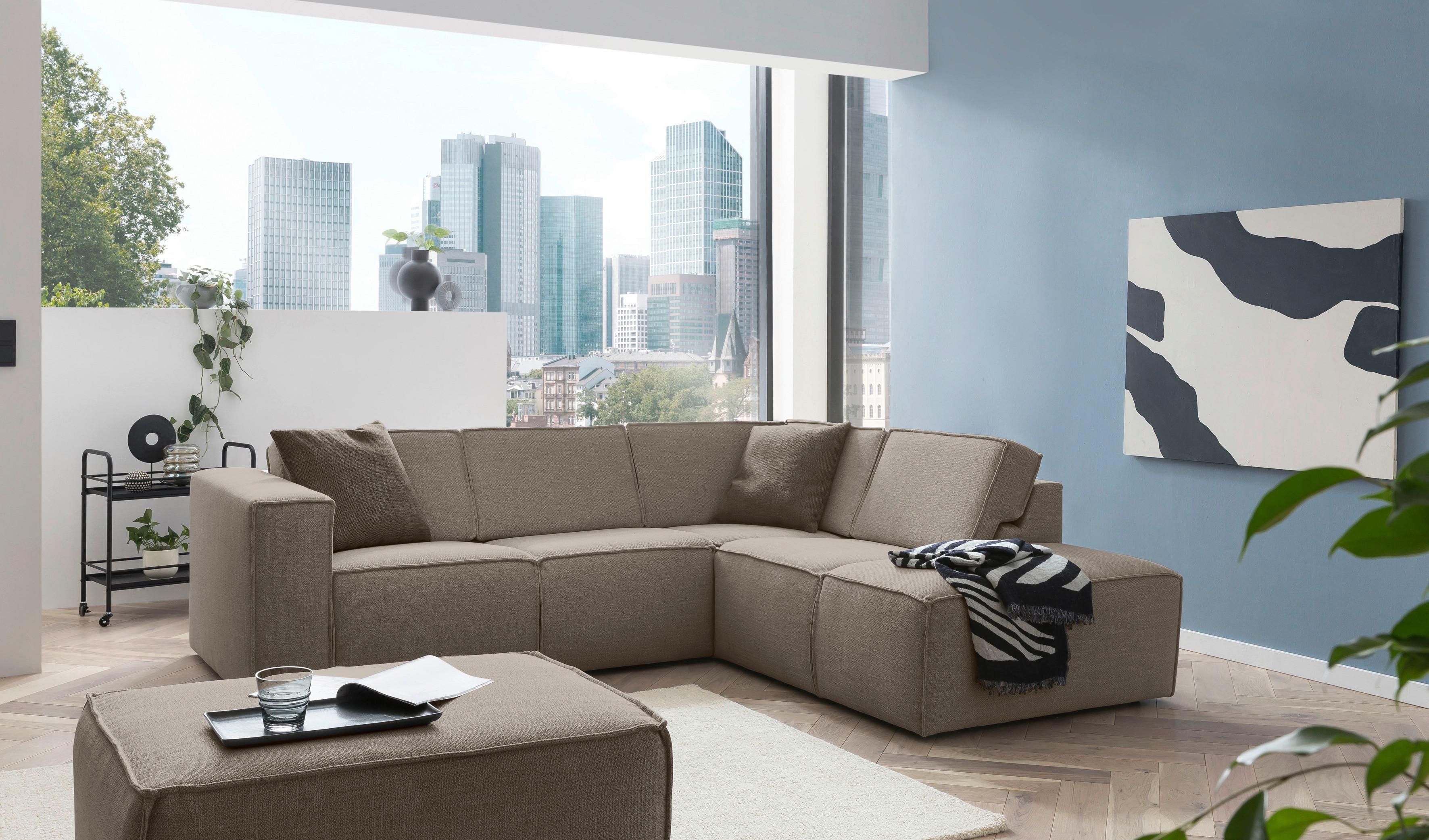 Ecksofa Dice Taupe/Grau 275x220 cm - Taupe/Schwarz, MODERN, Textil (275/220cm) - Trendmanufaktur