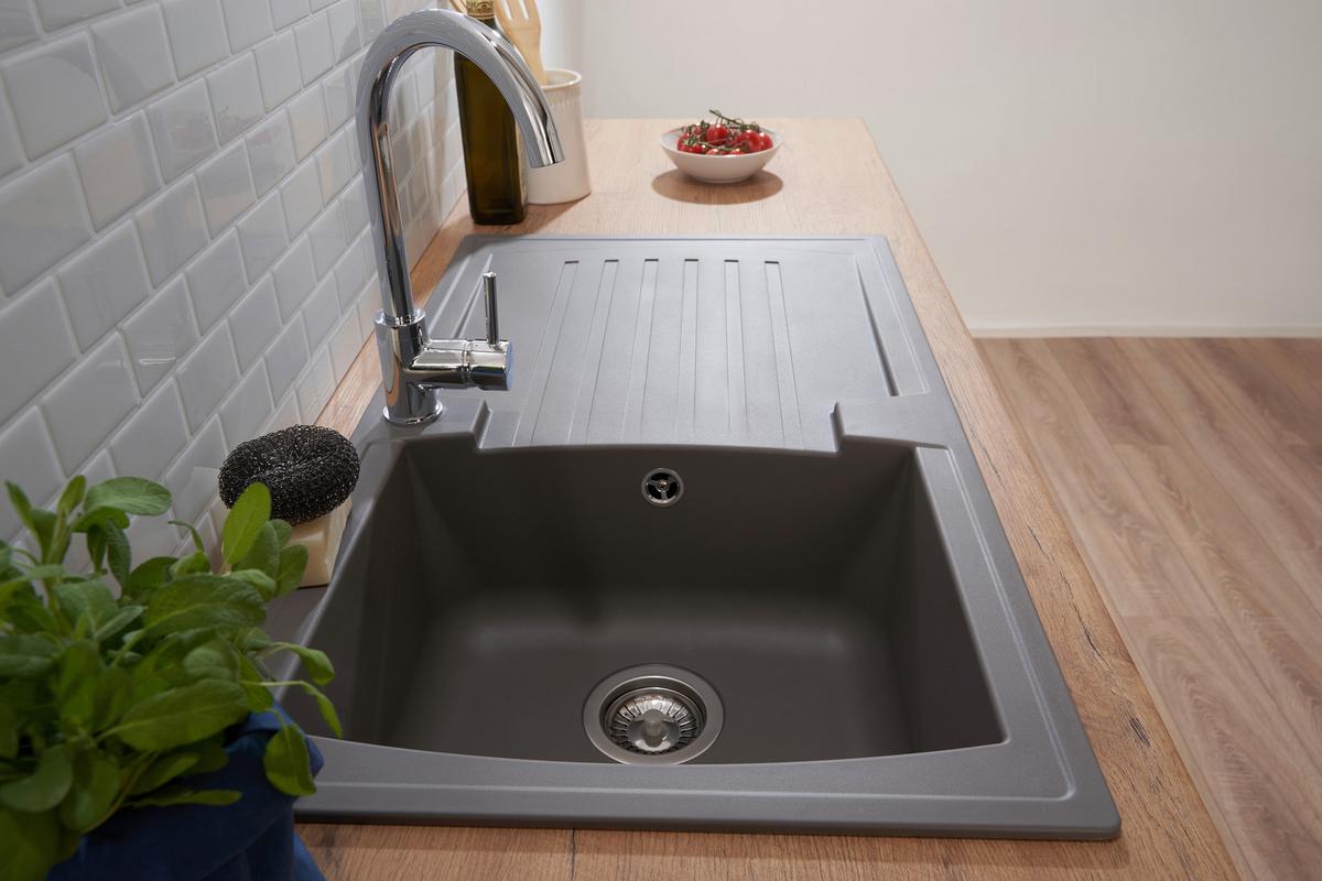 Spüle Respekta Boston Stein Bxt: 86x50 cm - Grau, Trend, Glas/Kunststoff (86/20/50cm) - Respekta