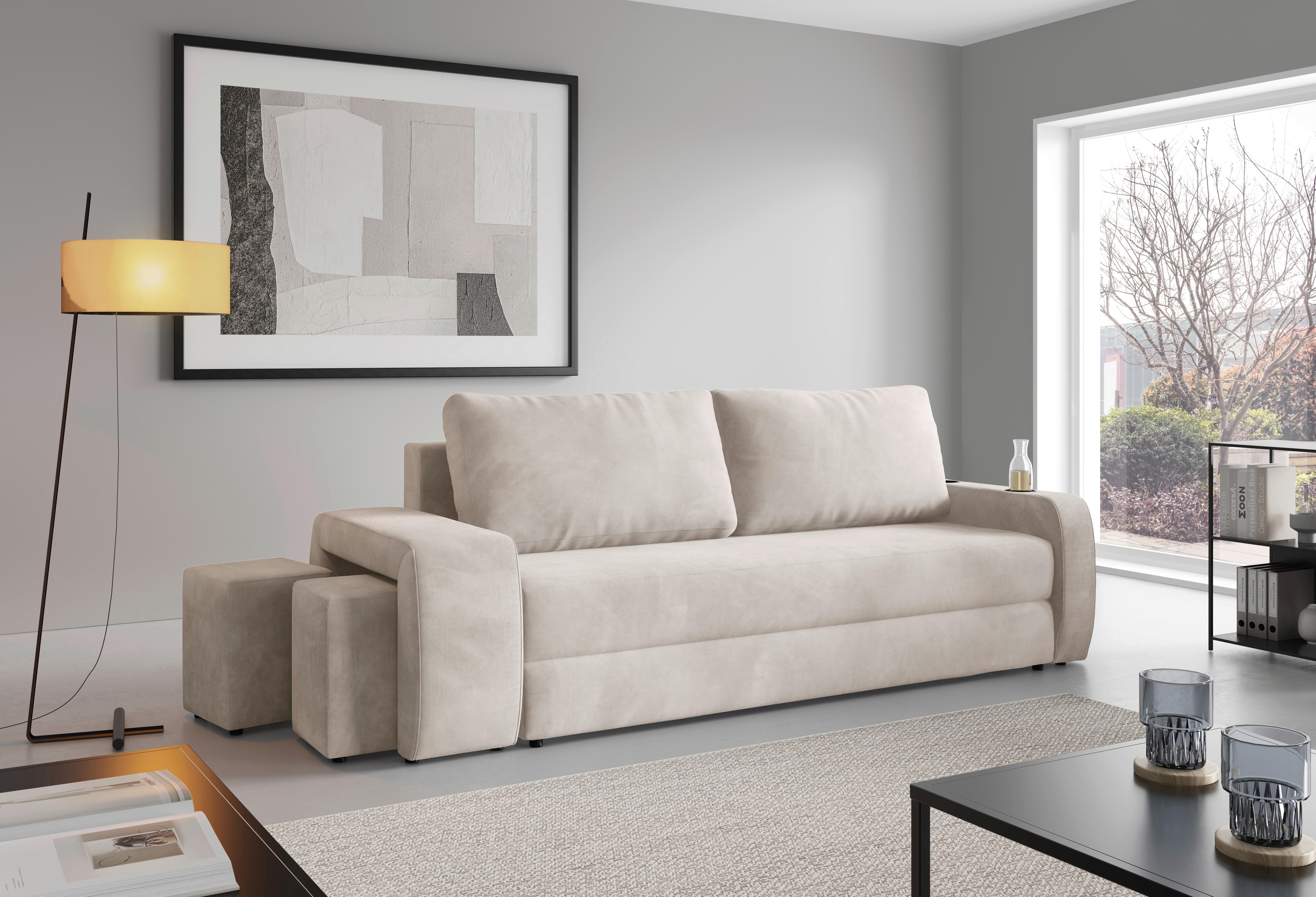 Schlafsofa Ines Creme B: 258cm - Creme/Schwarz, Design, Textil (258/98/95cm) - Livetastic