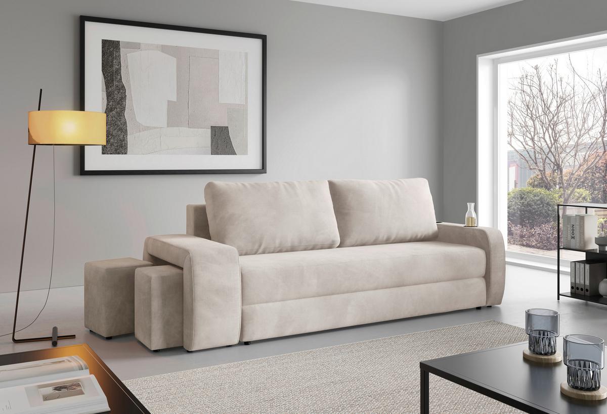 Schlafsofa Ines Creme B: 258cm - Creme/Schwarz, Design, Textil (258/98/95cm) - Livetastic