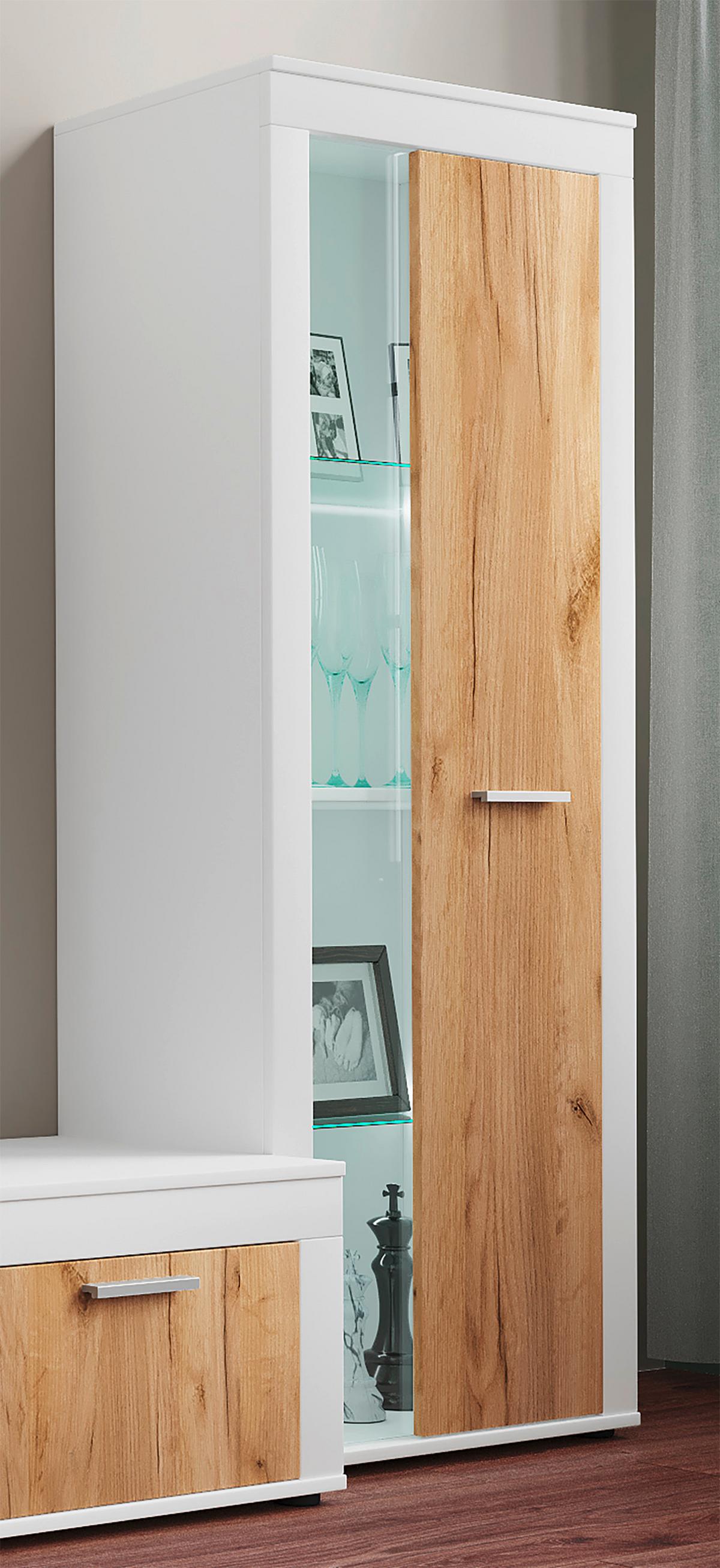 Vitrine Esilo Weiß, Honigeiche Dekor B: 60cm - Honigeiche/Schwarz, Design, Glas/Holzwerkstoff (60/159/35cm) - MID.YOU