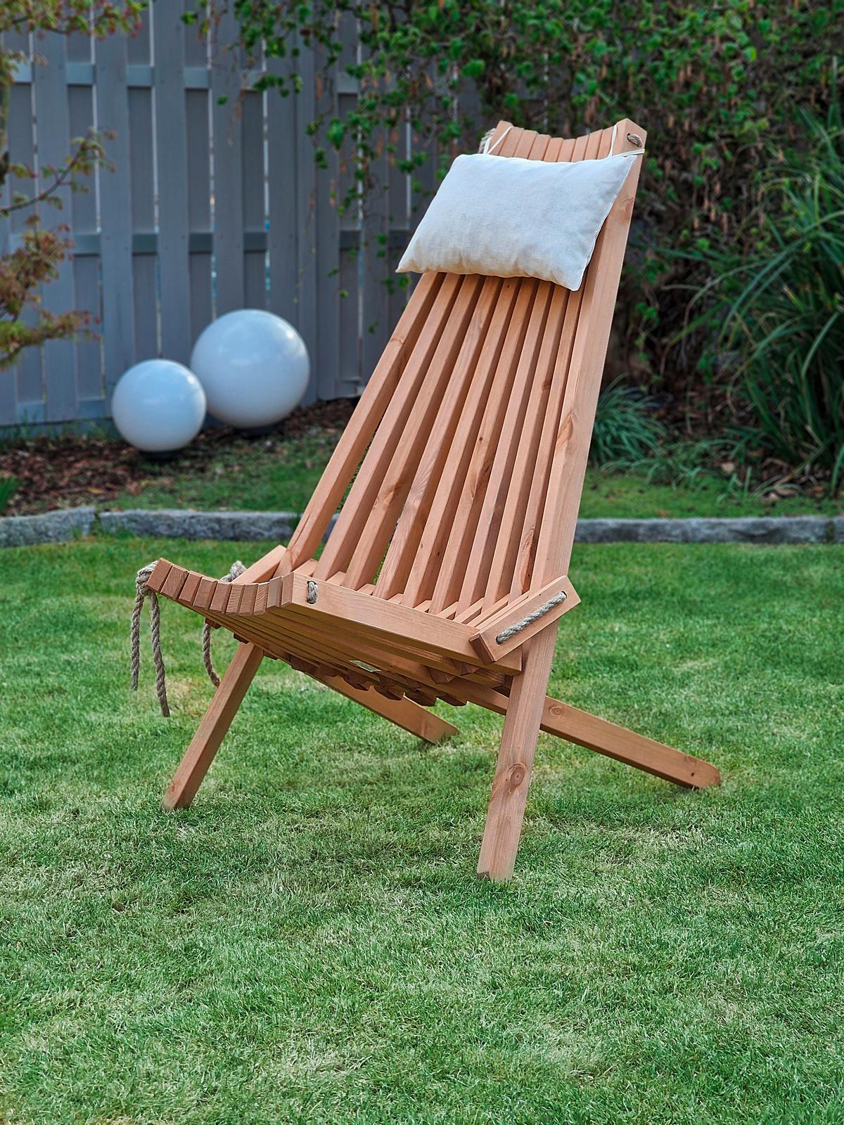 Garten-relaxsessel Falun Holz Klappbar, Mit Zierkissen - Braun, MODERN, Holz/Textil (69/104/93cm) - Gardenson