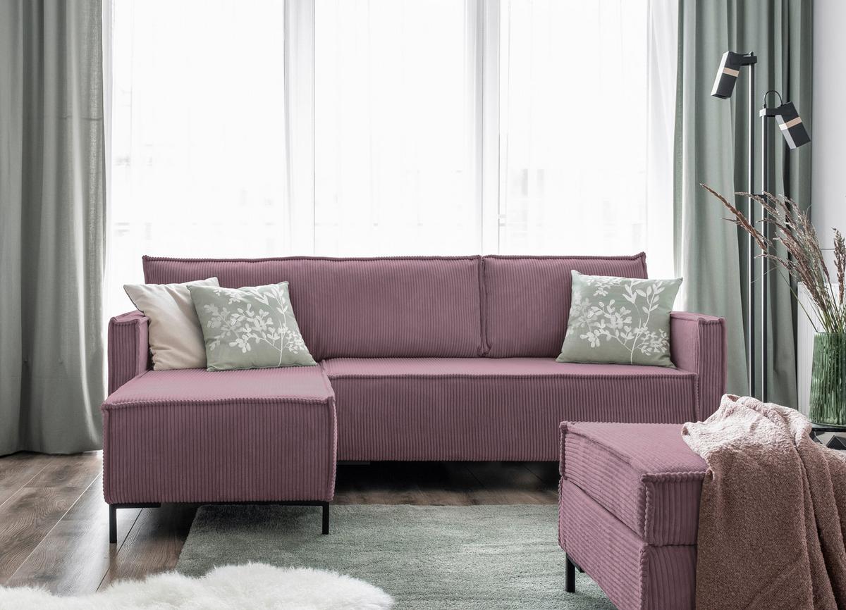 Rohová sedací souprava, starorůžová - starorůžová/černá, Design, kov/textil (232/90/154cm) - MID.YOU