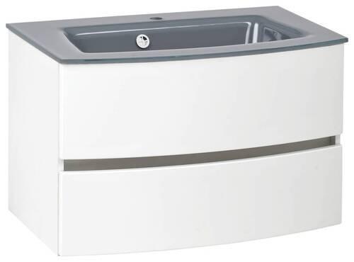 Waschtischkombi in Grau & Weiß mit Glaswaschbecken