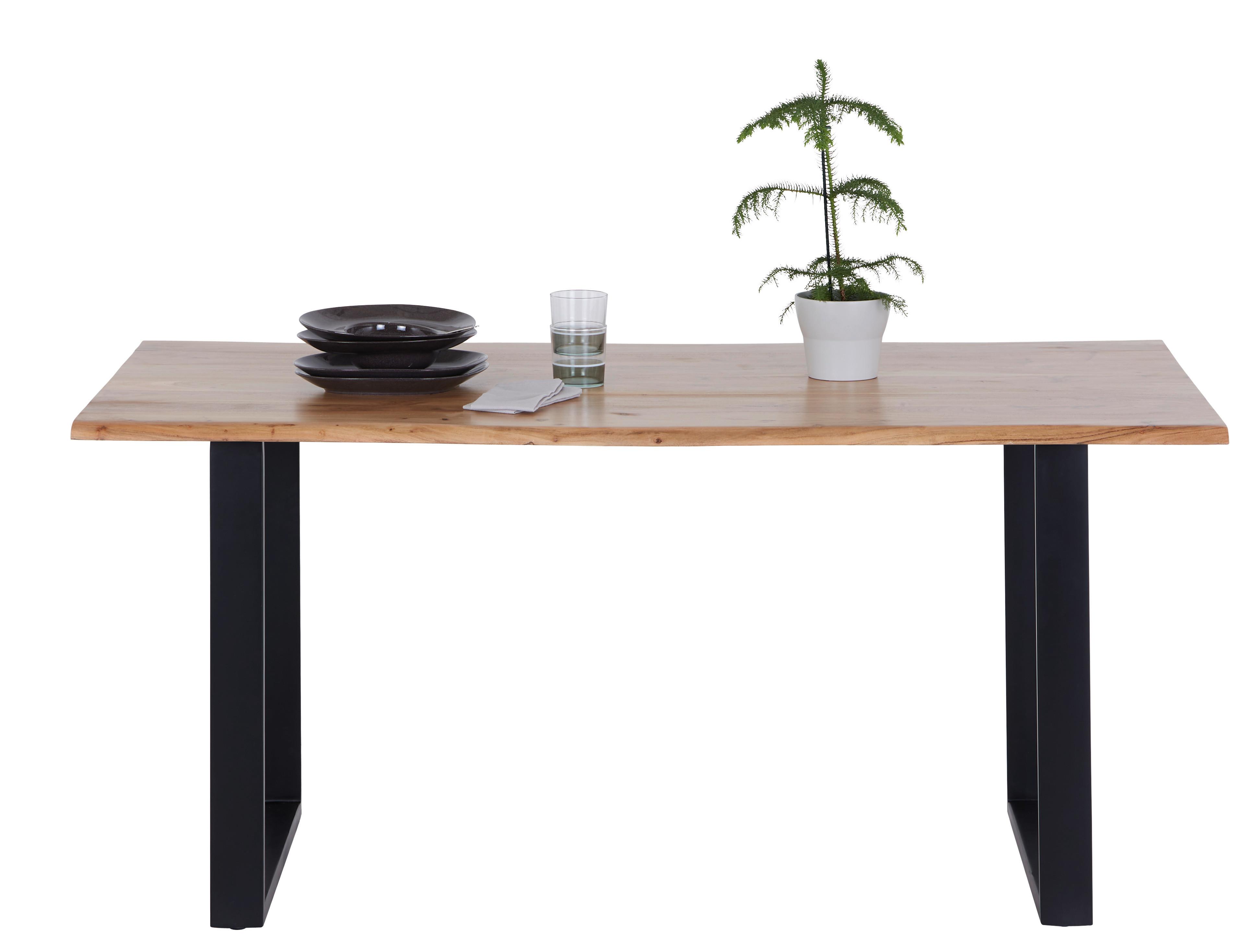 Esstisch Echtholz Mundra 160x76cm Schwarz/Akazienfarben - Schwarz/Akaziefarben, KONVENTIONELL, Holz/Metall (160/76/90cm)