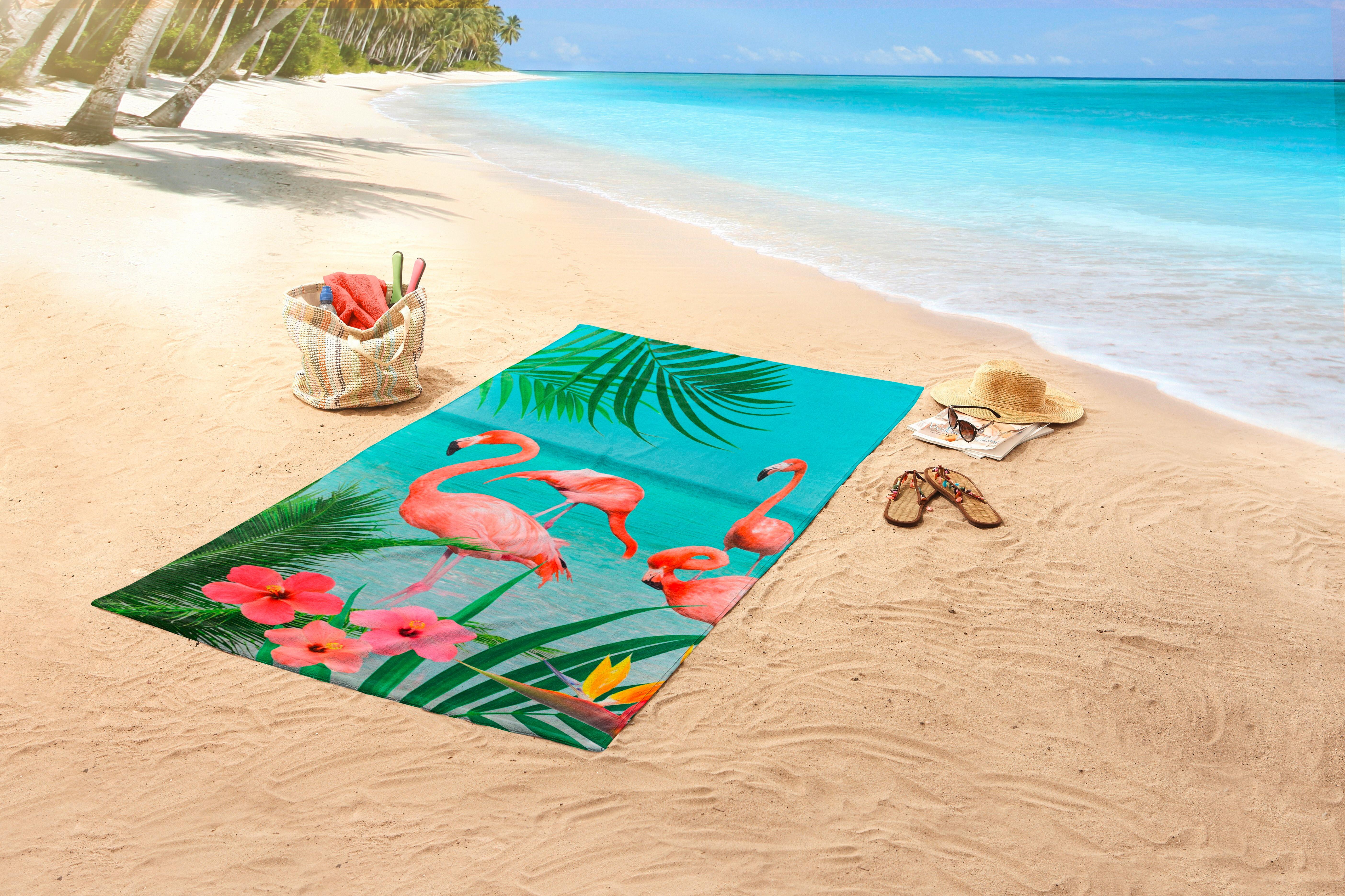 Strandtuch Flamingo Multicolor 100x180 Cm - Multicolor, Trend, Textil (100/180cm)