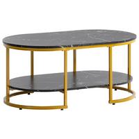 Konferenčný stolík, vzhľad mramoru, čierny - zlatá/čierna s vysokým leskom, Lifestyle, kov/kompozitné drevo (100/60/45cm) - Livetastic