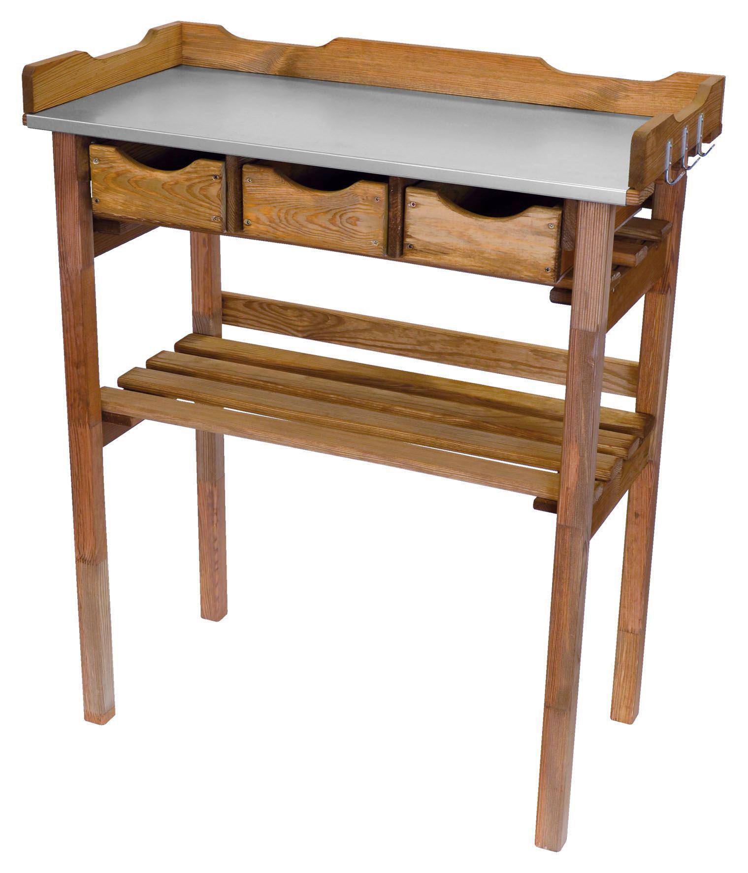 Pflanztisch Holz Mit 3 Laden und Ablage L/B/H: 78/38/94 cm - Kieferfarben, KONVENTIONELL, Holz/Metall (78/94/38cm)