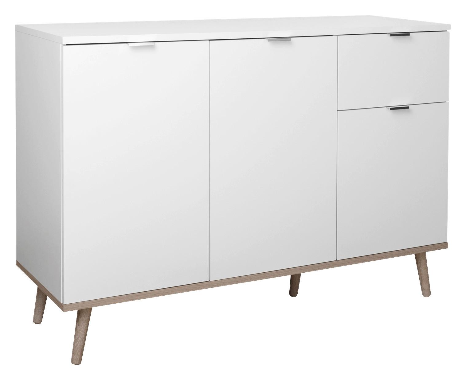 Kommode mit Echtholz-Füßen B 120cm Göteborg 56, Weiß/Eiche - Weiß/Sonoma Eiche, KONVENTIONELL, Holzwerkstoff (120/85/40cm) - MID.YOU