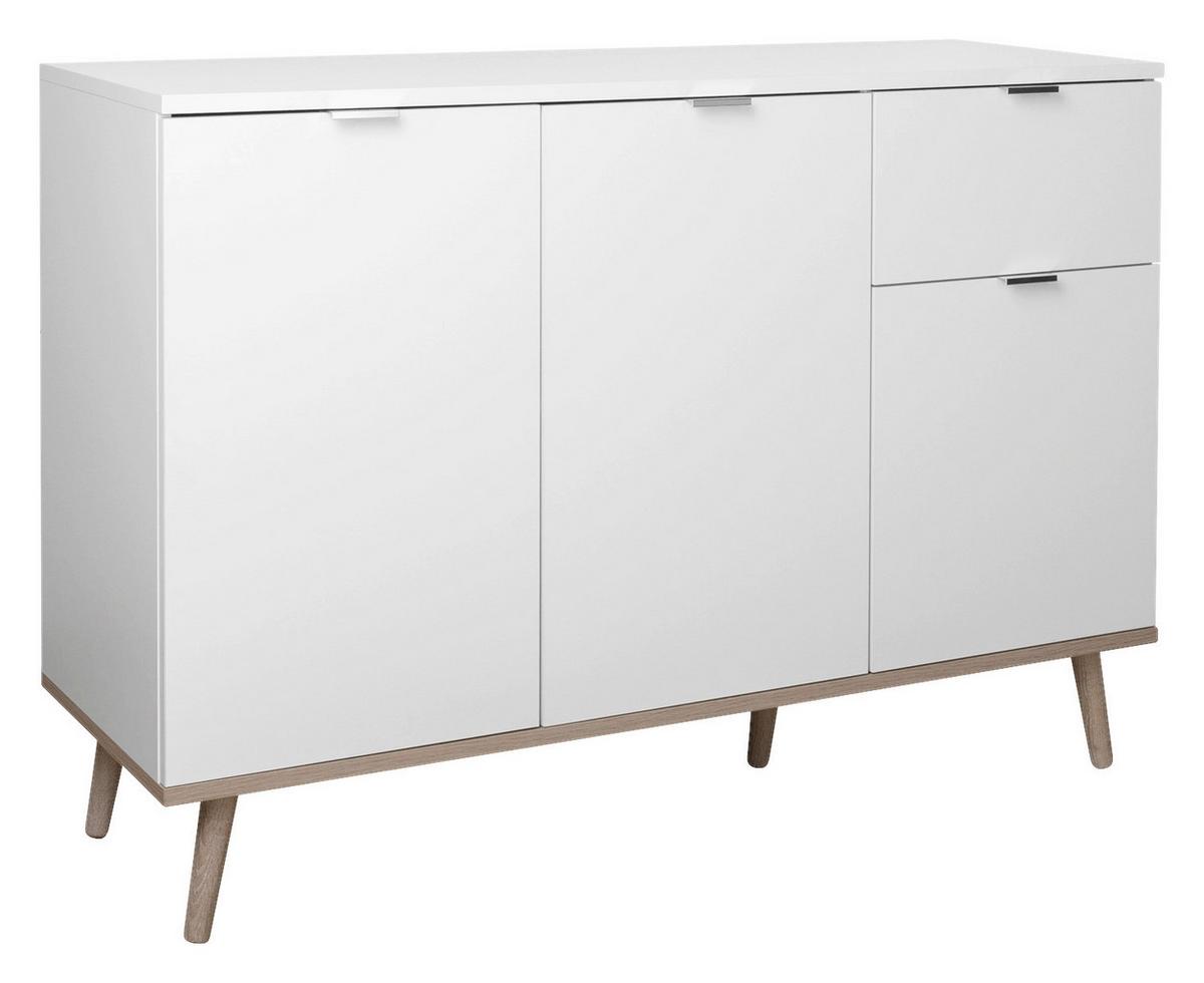 Kommode mit Echtholz-Füßen B 120cm Göteborg 56, Weiß/Eiche - Weiß/Sonoma Eiche, KONVENTIONELL, Holzwerkstoff (120/85/40cm) - MID.YOU