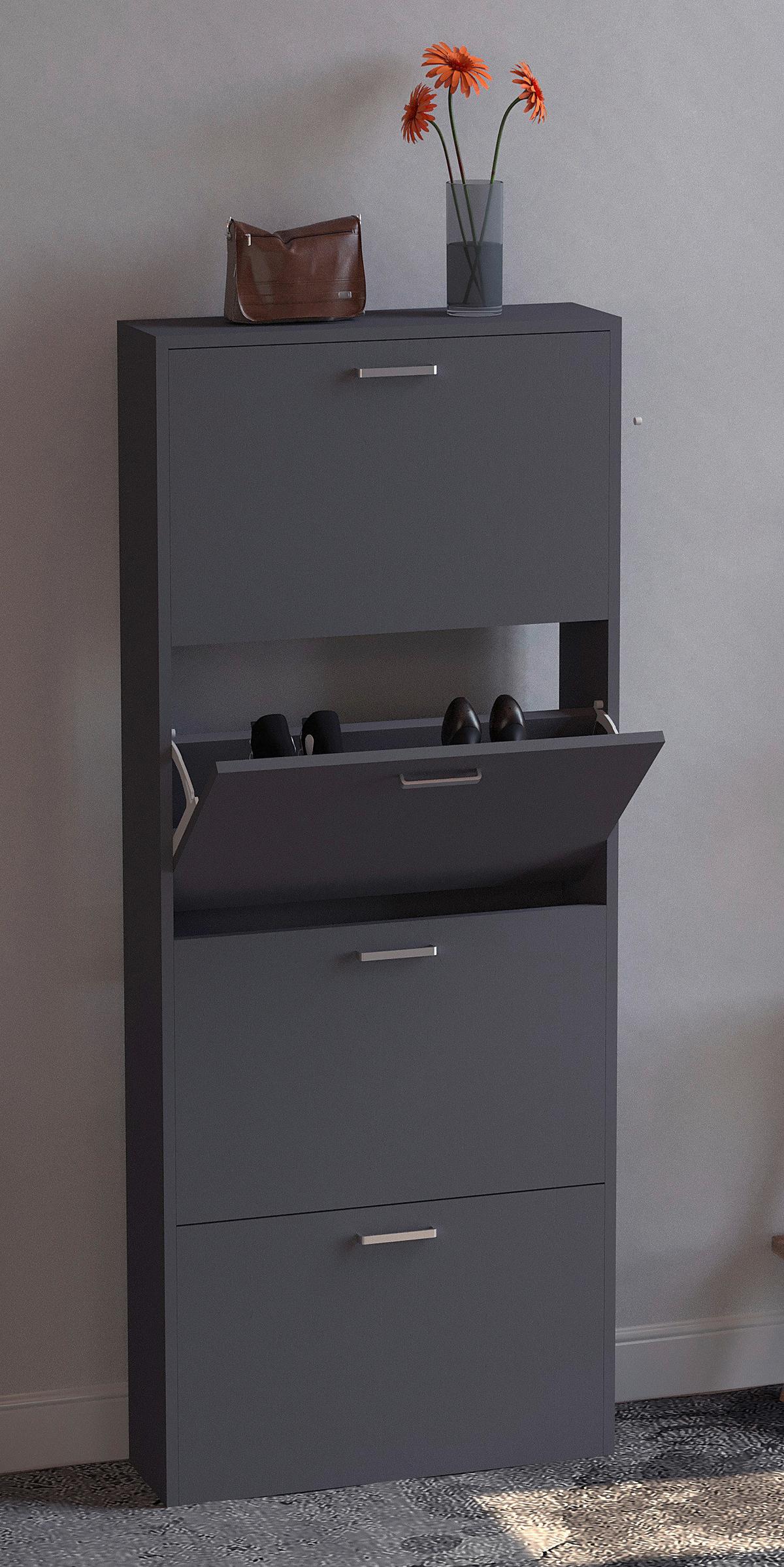 Schuhschrank Sulos Anthrazit B: 59 cm - Anthrazit, Design, Holzwerkstoff (59/144/17cm) - MID.YOU