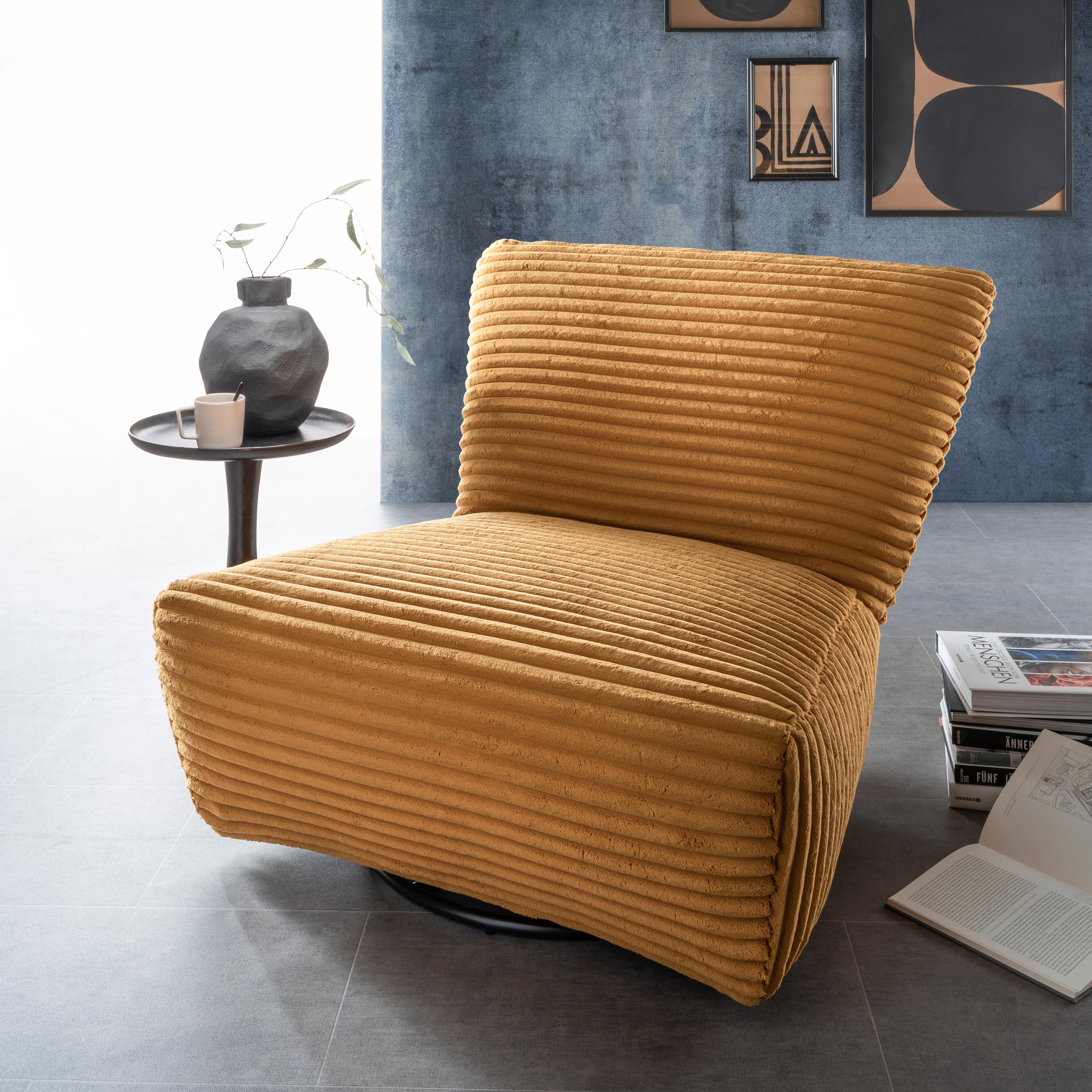 XXL-Sessel Cremallo Goldfarben 360° drehbar, B: 95 cm - Goldfarben/Schwarz, Trend, Textil (95/77/94cm) - Livetastic