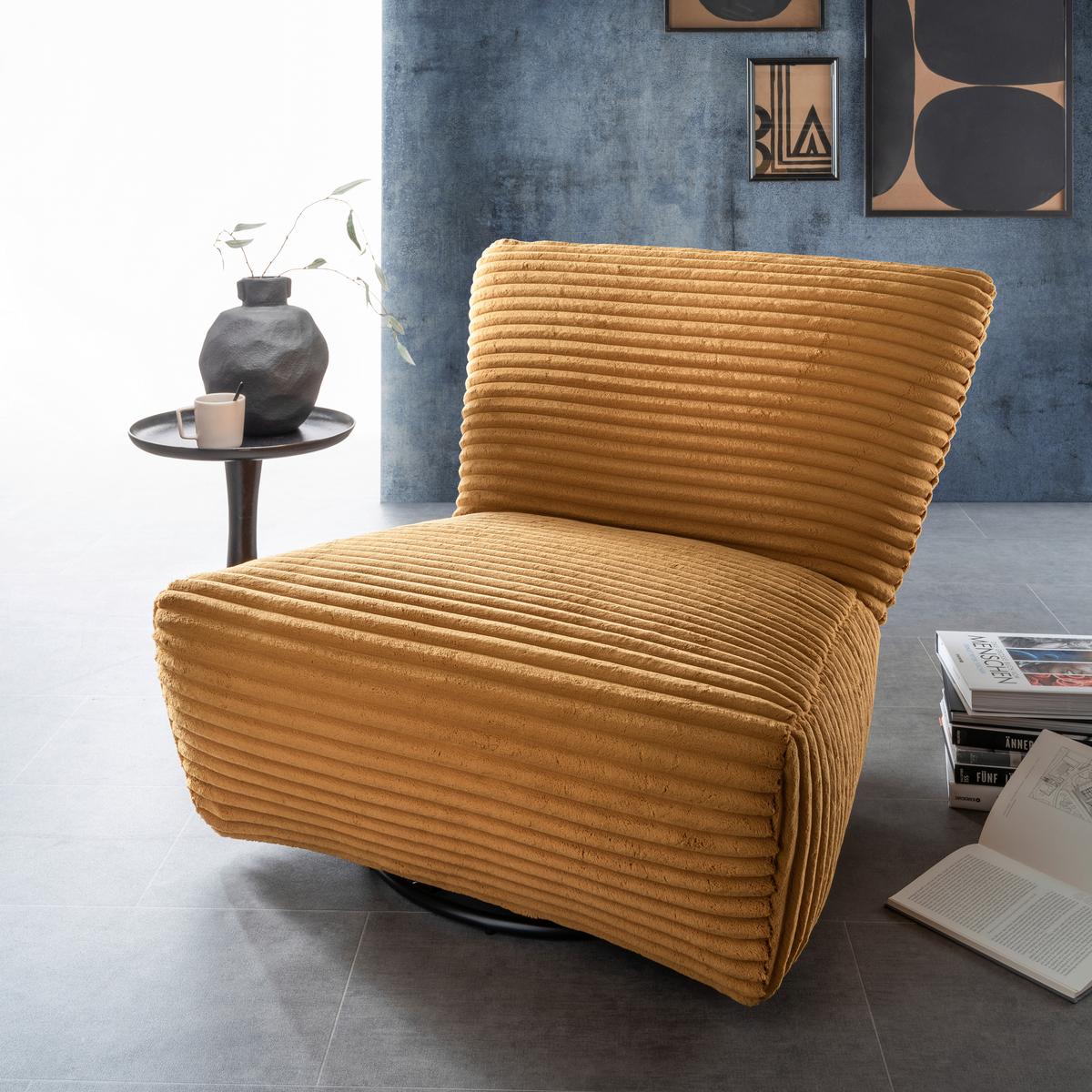 Xxl-sessel Cremallo Goldfarben Wippfunktion, Drehbar, B: 95cm - Goldfarben/Schwarz, Trend, Textil (95/77/94cm) - Livetastic