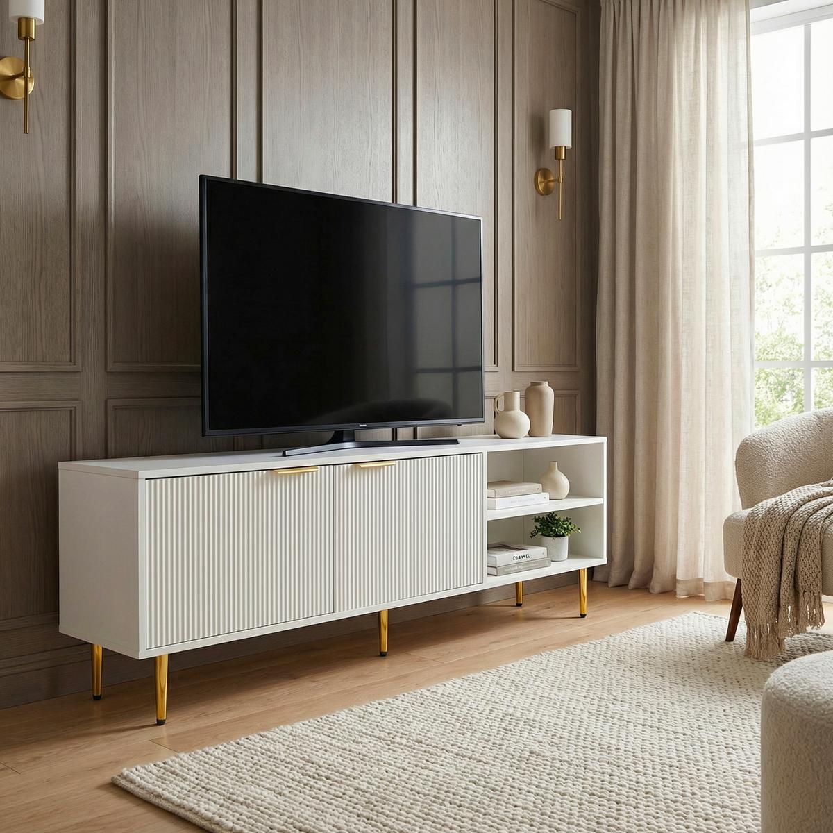 LOWBOARD Weiß B: 150cm - Goldfarben/Weiß, Design, Holzwerkstoff (150/39/51cm) - Livetastic