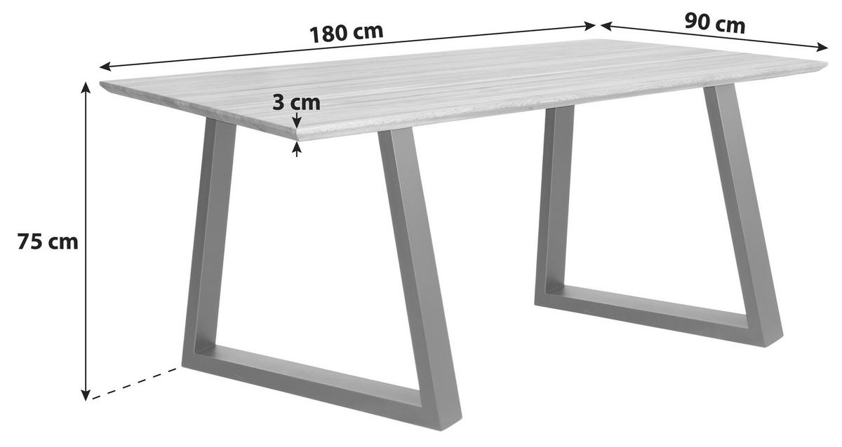 Esstisch Mit Echtholz-platte Klaus 180x90 Cm Eiche/schwarz - Schwarz/Naturfarben, Basics, Holz/Metall (180/75/90cm) - MID.YOU