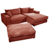 Ecksofa Funny S Terracotta mit Hocker S: 265x180 cm - Terracotta/Schwarz, Basics, Textil (265/180cm) - Livetastic