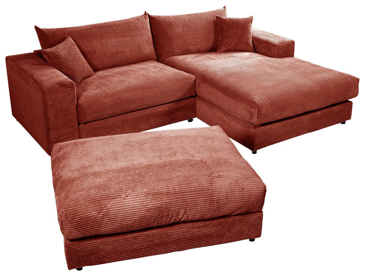 Ecksofa Funny S Terracotta mit Hocker S: 265x180 cm - Terracotta/Schwarz, Basics, Textil (265/180cm) - Livetastic