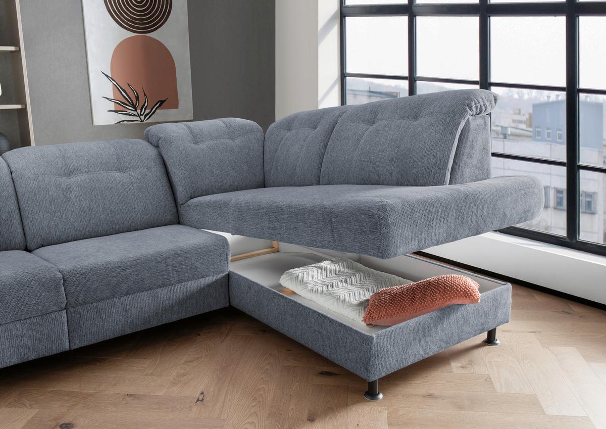 Ecksofa Minori Chenille Hellblau, S: 270x198 cm - Schwarz/Hellblau, MODERN, Textil (270/198cm) - Livetastic