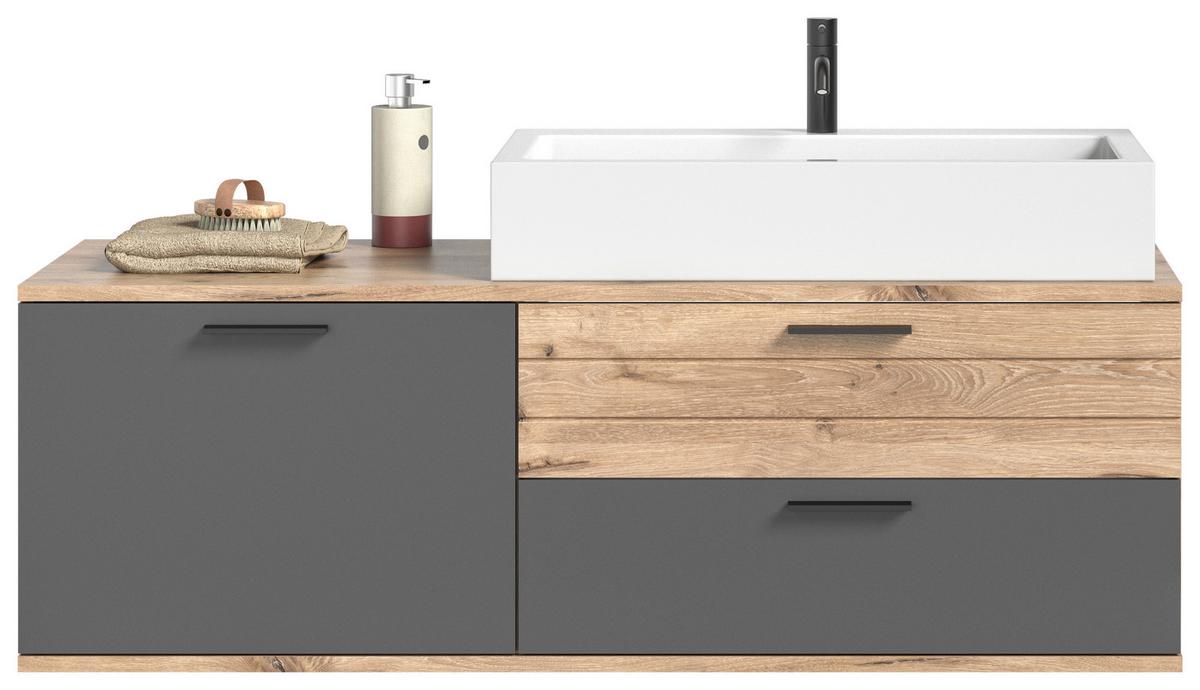 Waschbecken Mit Unterschrank Mason B: 140 Cm Eichefarben - Eichefarben/Weiß, MODERN, Holzwerkstoff/Stein (140cm) - MID.YOU