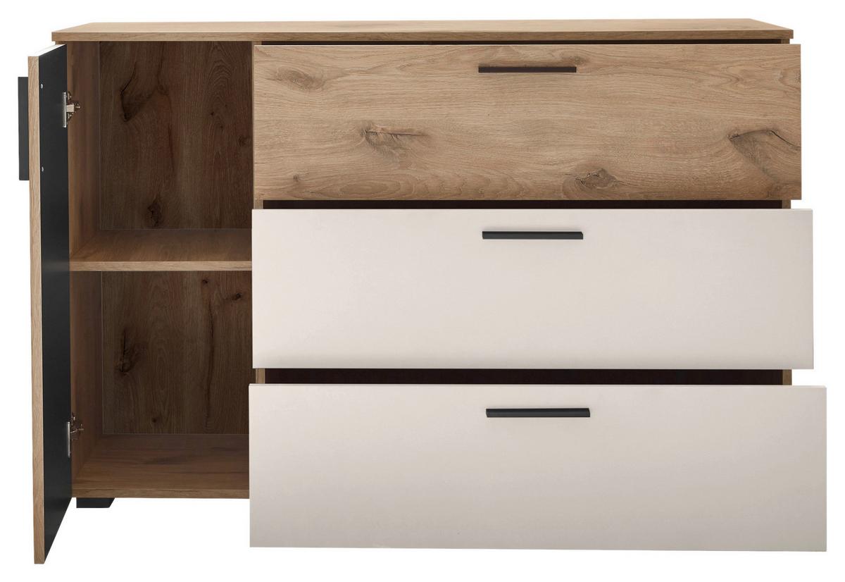 Sideboard Daria/Leo B: 125 cm Viking Oak/Weiß - Eichefarben/Schwarz, MODERN, Holzwerkstoff (125/82,6/40cm) - MID.YOU