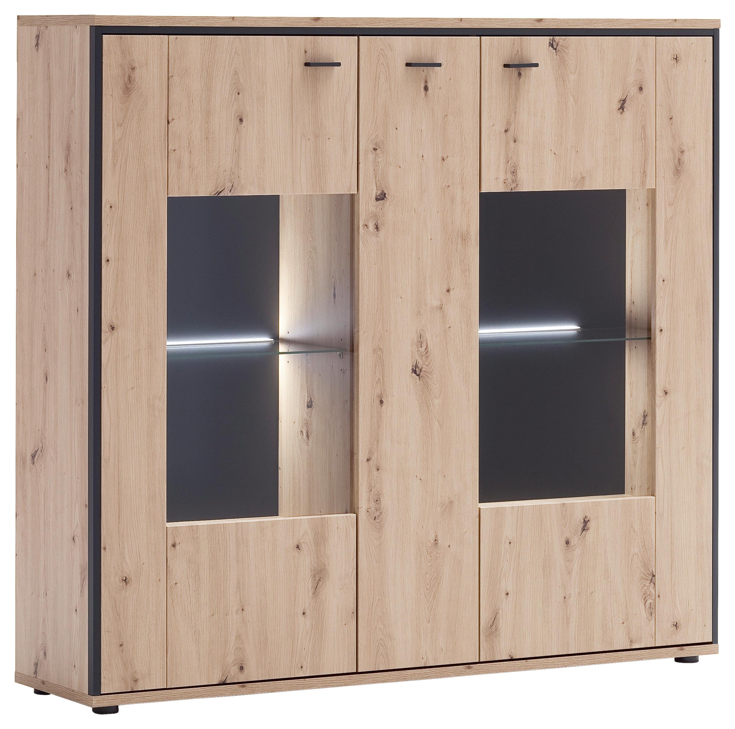 Highboard B: 153 cm Buenos Aires Anthrazit/Eichefarben - Eichefarben/Anthrazit, Design, Glas/Holzwerkstoff (153/143/38cm) - MID.YOU