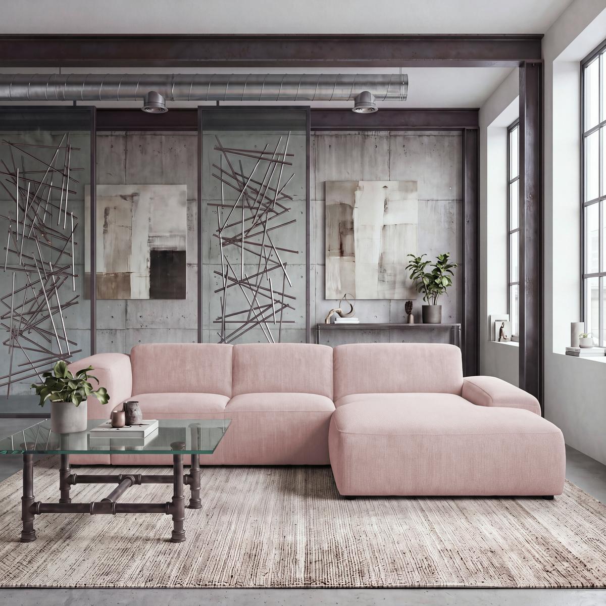 ECKSOFA Hannah Rosa 304x200 cm - Schwarz/Rosa, Design, Textil (304/200cm) - MID.YOU