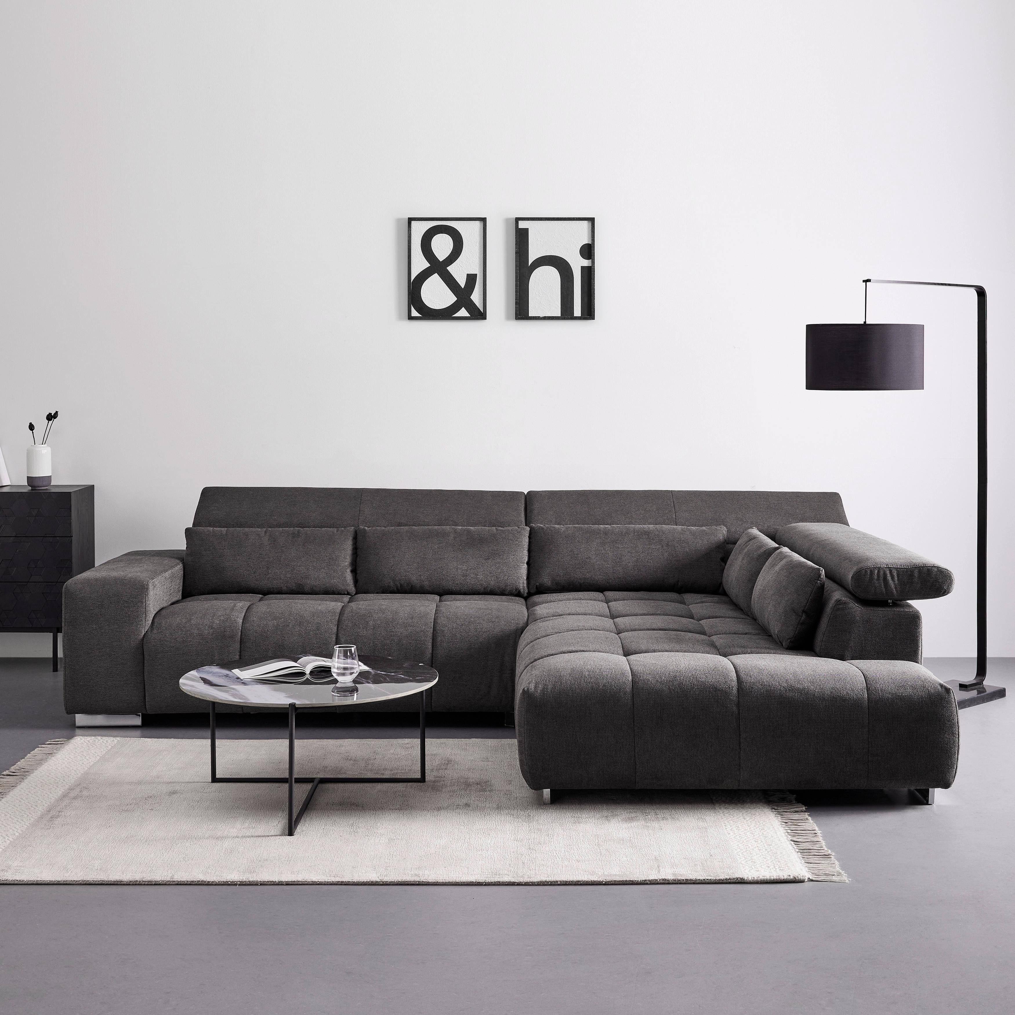 Sedací souprava Orion tmavě šedá - šedá/barvy chromu, Moderní, kov/textil (310/70-88/225cm)