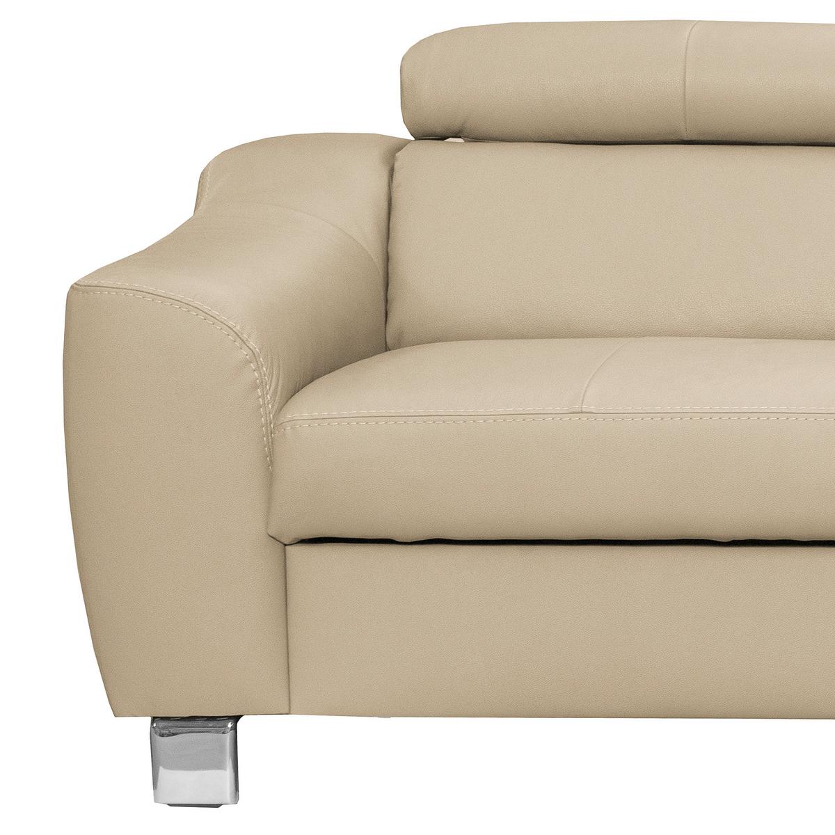Ecksofa Aspen Lederlook Beige 245x208 Cm - Chromfarben/Beige, Design, Leder/Textil (245/208cm) - Livetastic