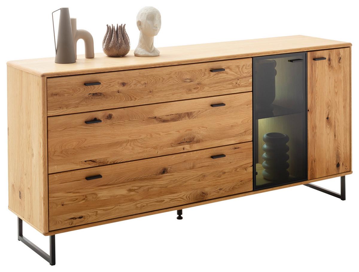 Sideboard Arezzo Wildeiche B: 179 cm - Wildeiche/Anthrazit, Design, Glas/Holz (179/85/44cm) - MID.YOU
