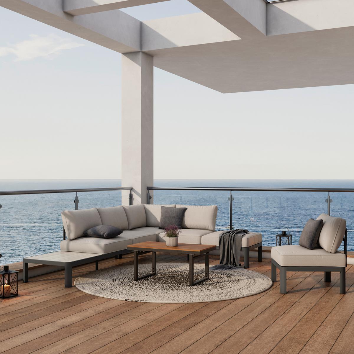 Loungegarnitur 4-Tlg Bordeaux Metall/Kunststoff mit Kissen - Dunkelgrau/Beige, MODERN, Kunststoff/Textil (300/222cm) - Beldano