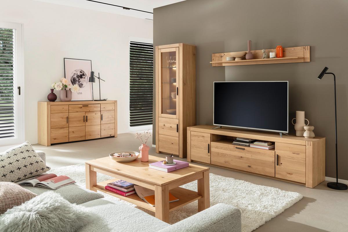 Wohnwand Prag - Eichefarben, Design, Glas/Holz (283/203/50cm)