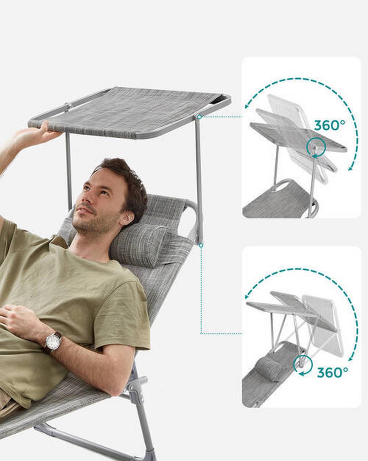 Sonnenliege Grau, Hellgrau inkl. Sonnendach, B: 53 cm - Hellgrau/Grau, Basics, Textil/Metall (53/29.5/193cm) - Modante