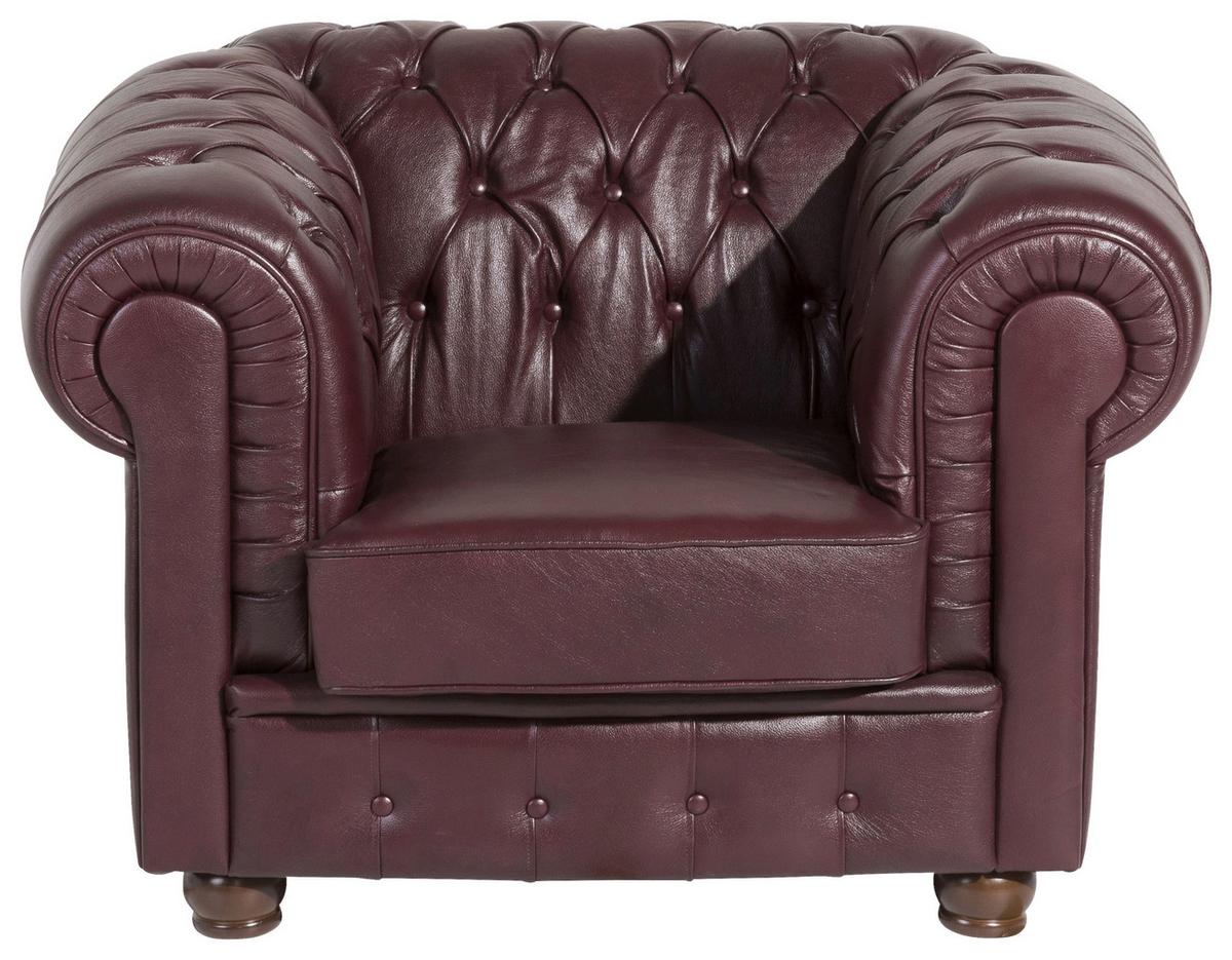 Sitzgarnitur 3-Tlg. Bridgeport Echtleder Rot - Rot/Nussbaumfarben, Design, Leder/Holz - Max Winzer