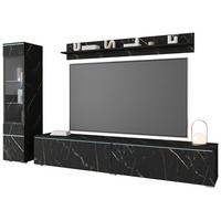 Wohnwand 3 Tlg. San Sebastian Schwarz Marmoriert - Schieferfarben/Grau, Basics, Glas/Holzwerkstoff (210/130/33cm) - P & B
