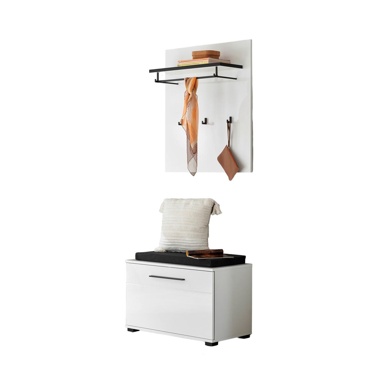 Garderobe Cantara Weiß/Weiß HG B: 80cm - Weiß Hochglanz/Weiß, MODERN, Holzwerkstoff (80/200/39cm) - MID.YOU