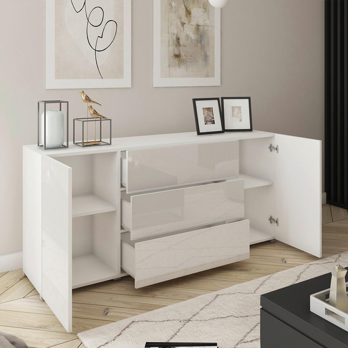 Sideboard Berlin 150 Weiß B: 150 Cm - Weiß Hochglanz/Weiß, Design, Holzwerkstoff (150/68/38,5cm) - P & B