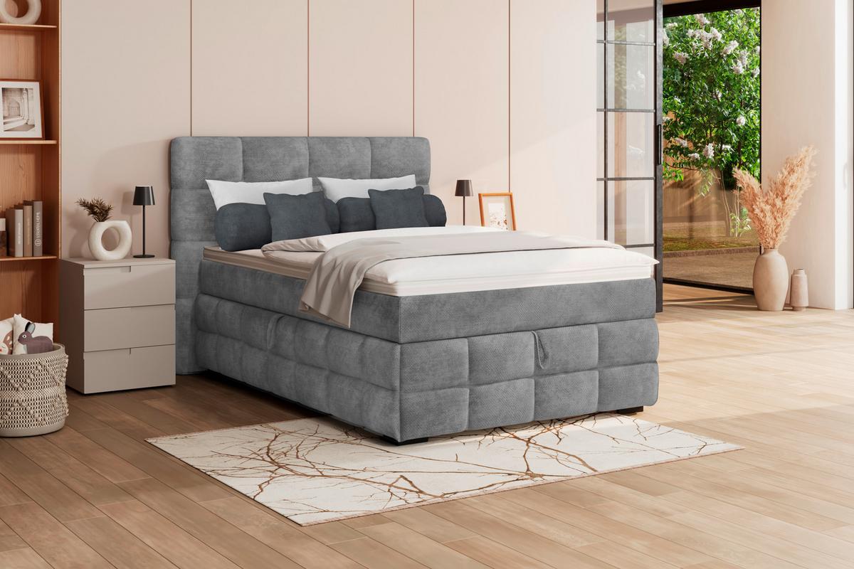 Čalúnená posteľ VEGA 140x200 cm, sivá - čierna/sivá, Trend, drevo/textil (140/200cm)