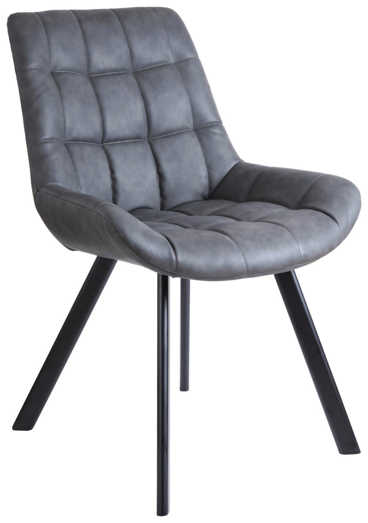 Schalenstuhl Hayo Grau gepolstert, Lederlook 2er-Set - Schwarz/Grau, KONVENTIONELL, Textil/Metall (56/86/62cm) - Livetastic