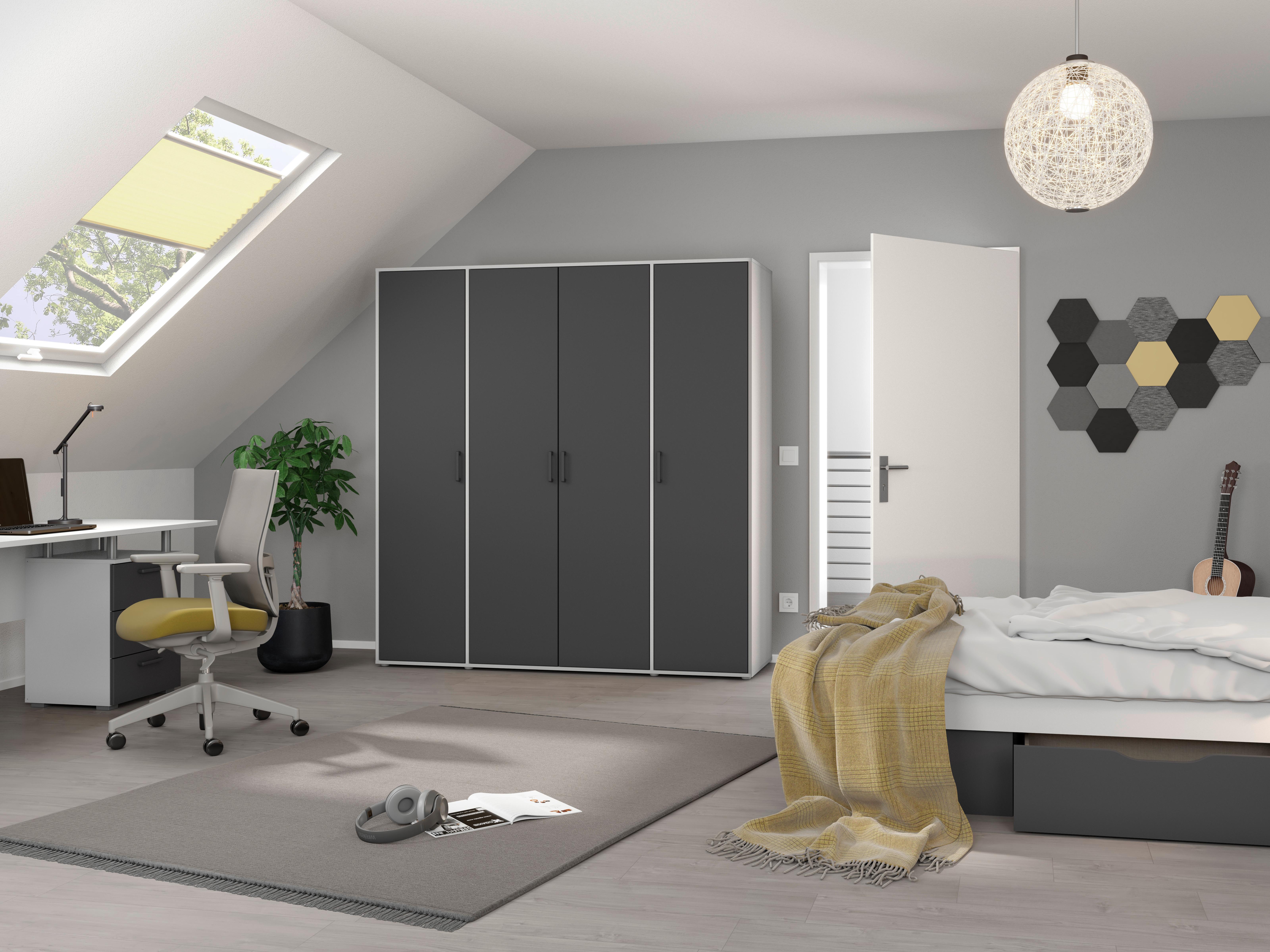 Drehtürenschrank Voyager Weiß,grau B: 187 Cm - Weiß/Grau, MODERN, Holzwerkstoff (187/194/53cm) - Rauch Möbel