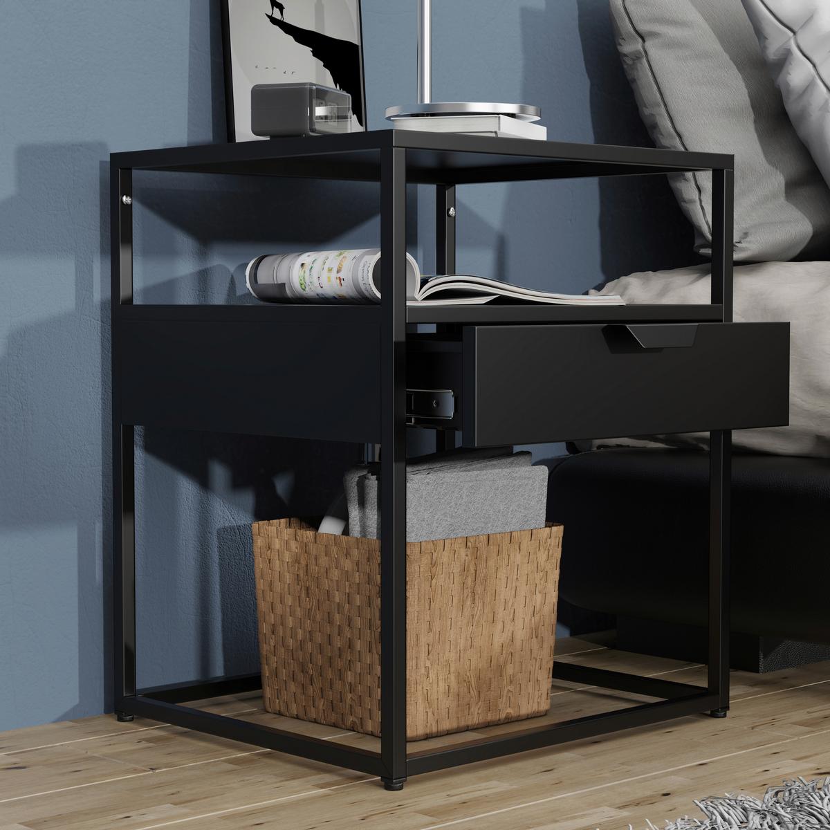 Nachtkästchen Flokas M Schwarz - Schwarz, MODERN, Holzwerkstoff (45/55/40cm) - MID.YOU
