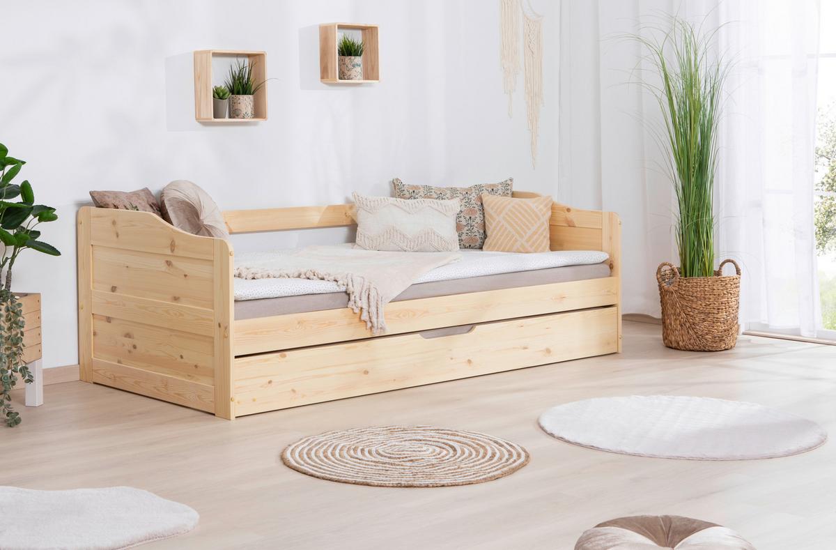 Ausziehbett Echtholz Massiv 90x200 Melinda, Kiefer - Kieferfarben, Natur, Holz/Kunststoff (90/200cm) - MID.YOU