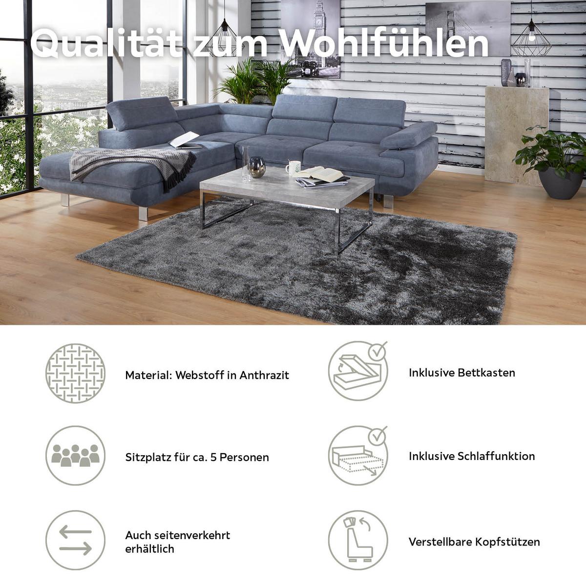 Ecksofa Mit Schlaffunktion & Bettkasten Savona Blaugrau - Blaugrau, MODERN, Textil (230/270cm) - Ondega