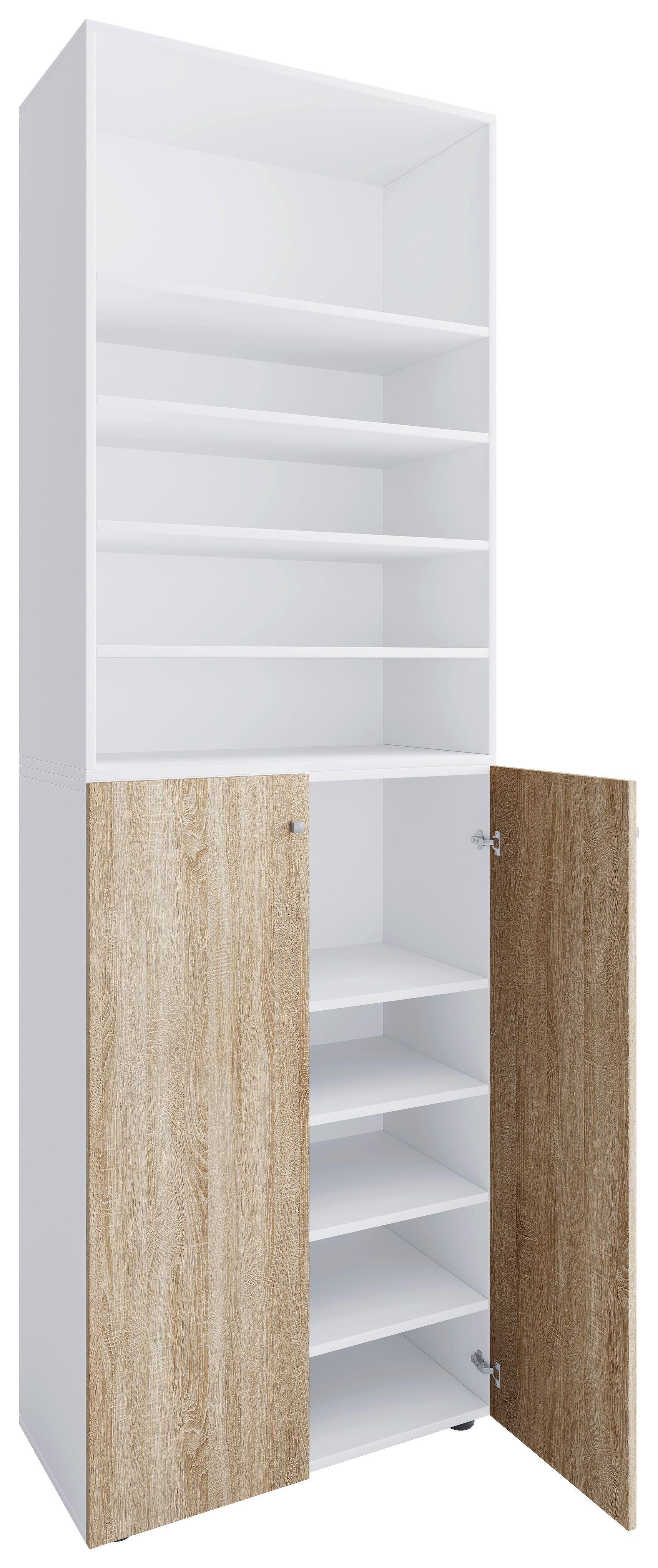 Schuhschrank Lona Weiß Sonoma Eiche Dekor - Schwarz/Weiß, Design, Holzwerkstoff (70/220/40cm) - MID.YOU