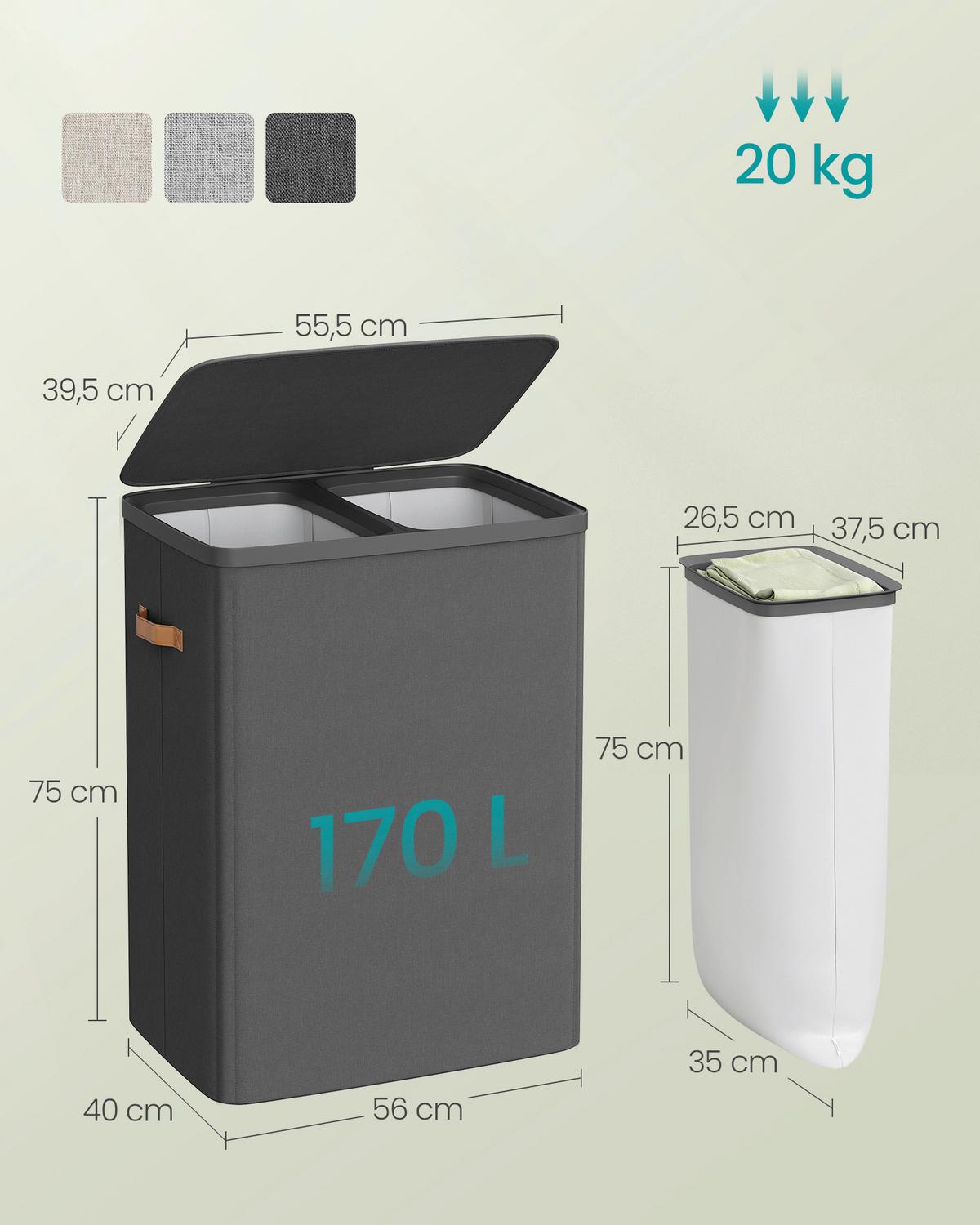 Wäschekorb Schwarz, B/H/T:56x75x40cm - Schwarz, Basics, Papier/Holzwerkstoff (56/75/40cm)