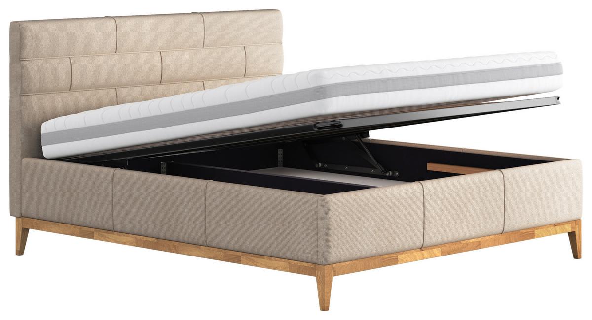 Polsterbett mit Bettkasten Jupiter 160x200 cm Beige - Eichefarben/Beige, MODERN, Holz/Holzwerkstoff (160/200cm) - MID.YOU