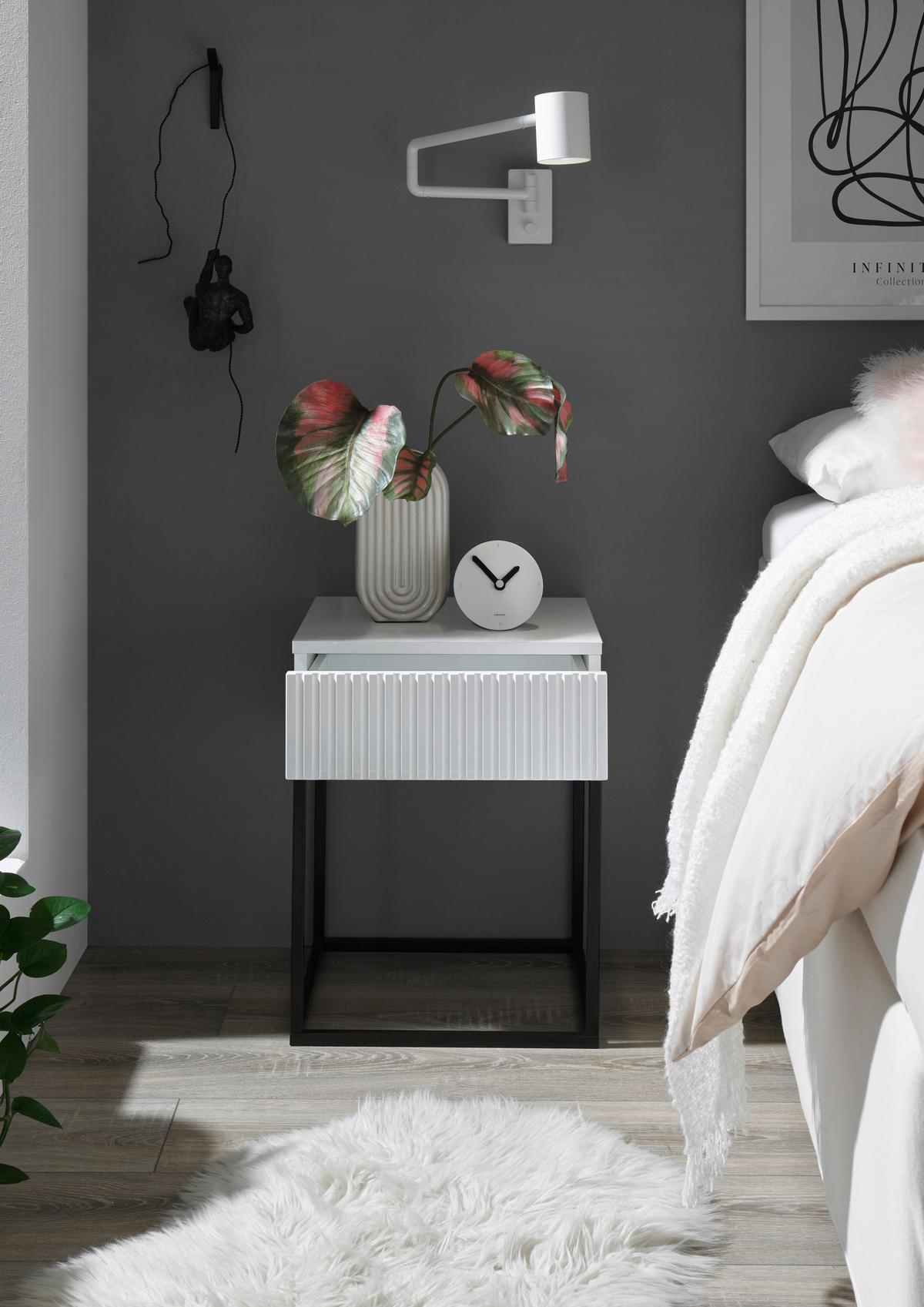 Nočný stolík MARLE biela - čierna/biela, Modern, kov/kompozitné drevo (40/52/38,5cm) - Hom`in